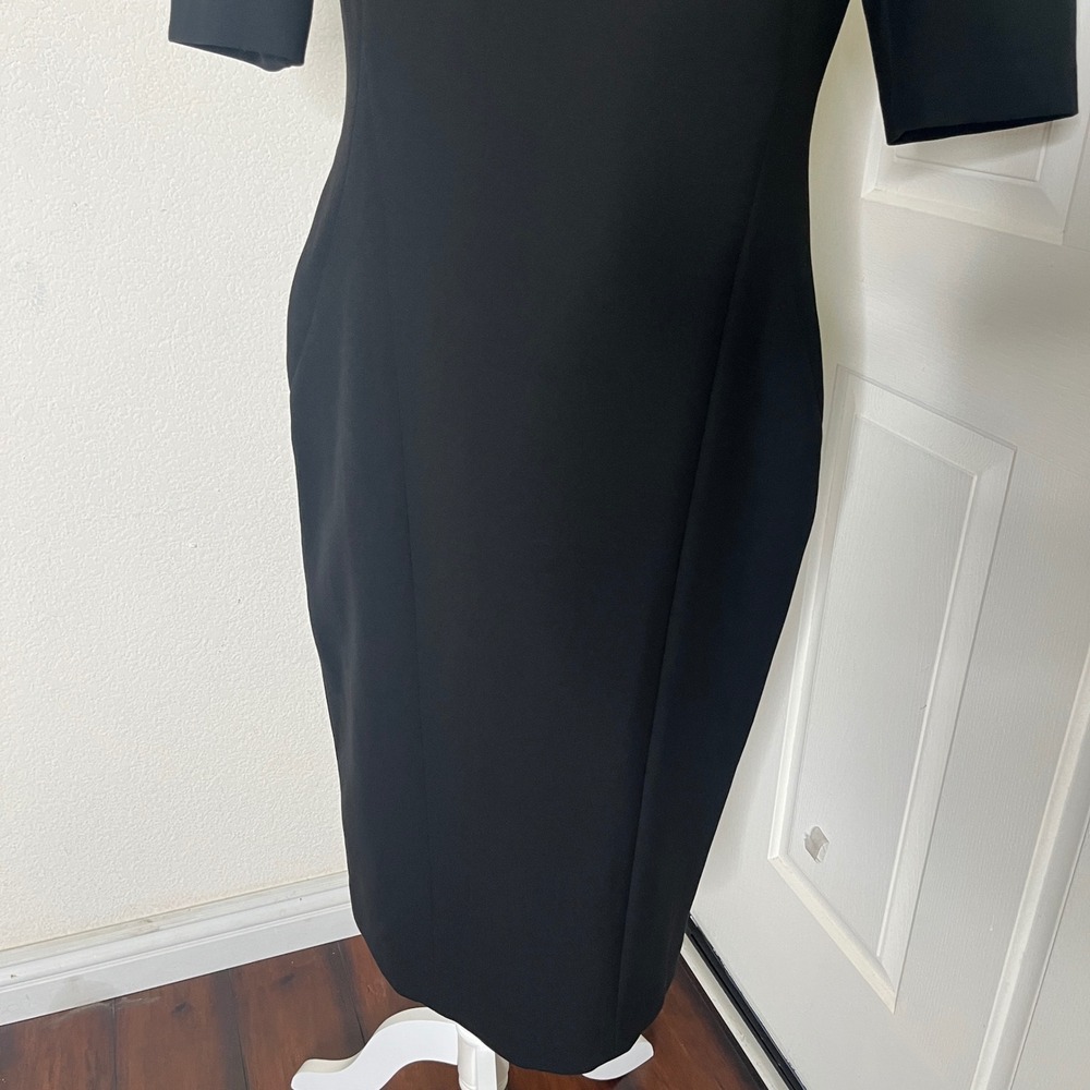 New Trina Turk Sheath Dress Women 8 Black New Short Sleeve Midi Professional LBD - Picture 16 of 16
